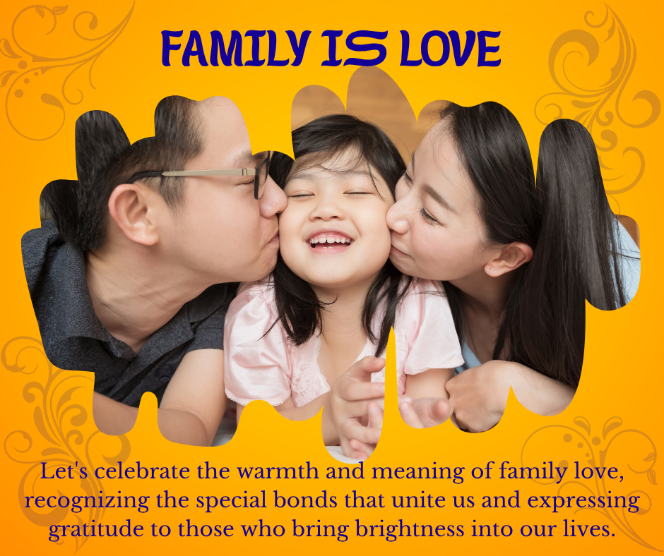 Happy family circle showing love and affection, with parents kissing their smiling daughter, symbolizing warmth, care, and togetherness.